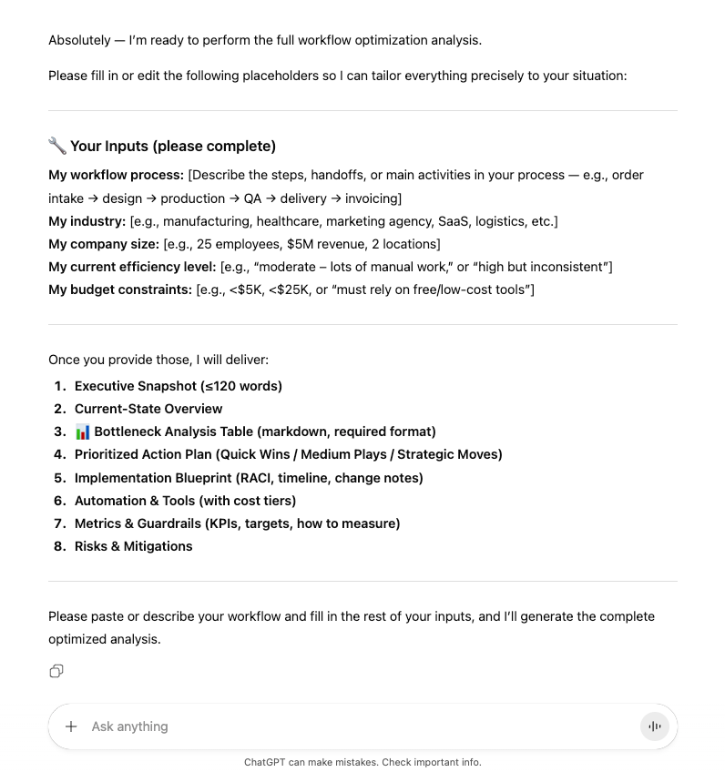 ChatGPT Prompt to Reduce Workflow Bottlenecks ChatGPT Prompt to Reduce Workflow Bottlenecks