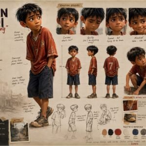 Cinematic Malaysian Character Design Sheet AI Prompt