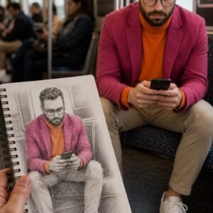 Cinematic Subway Sketchbook AI Image Prompt