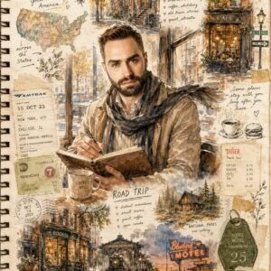 Dreamy American Road Trip Sketchbook AI Prompt