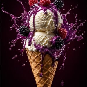 Hyperreal Ice Cream Cone Purple Splash AI Image Prompt