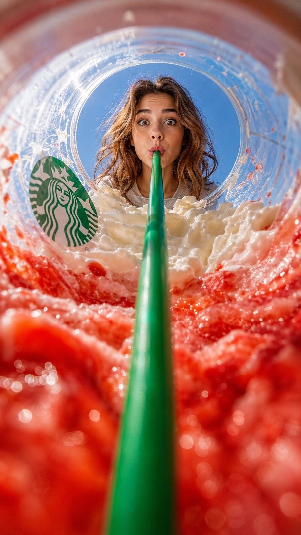 Inside Strawberry Frappuccino Cup AI Image Prompt Inside Strawberry Frappuccino Cup AI Image Prompt