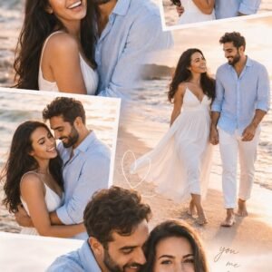 Romantic Beachside Couple Collage AI Prompt